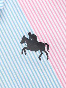 SHEIN Tween Girl Tween Girl Striped Knight Print Button Half-Placket Short Sleeve Dress - Multicolor - View 6