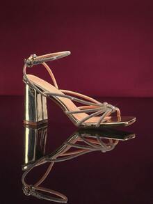 SHUZIA Women Comfortable Block Heel Rhinestone Party Shoes Square Toe Rose Gold - Rose Gold - View 5