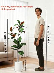 1 Pc 3.6 Ft Artificial Magnolia Tree, Lifelike Faux Silk, Autumn Tropical Style, Green, Tree Shape, Ficus Rubber Tree Leaves, Violin Leaves, Artificial Greenery, For Home, Garden, Office, Balcony, Living Room, Wedding, Party Decor, Indoor Decoration. - Multicolor - View 10