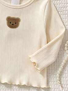 Kaos Anak Perempuan Korea Berkerut dan Bergaris, Atasan Lucu, Musim Gugur, Gaya Musim Gugur Terbaru, Gaya Musim Gugur, Set 3pcs/Set Little Bear Buatan Tangan - MultiWarna - View 7