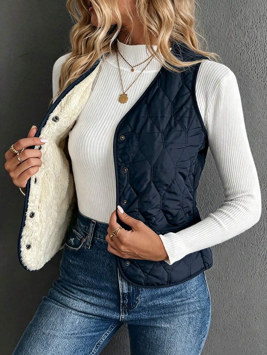SHEIN Thermal Lined Padded Vest Winter Clothes Jacket - Navy Blue - View 1