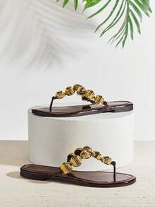 VACAZURE Women's Minimalist Casual Comfy Thong Strap Flat Sandals - Chocolate Brown - View 6