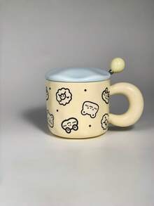 Cute Cartoon Ceramic Mug With Lid And Spoon, Couple Breakfast Milk Cup, Good-Looking Water Cup Gift For Girls - Multicolor - View 6
