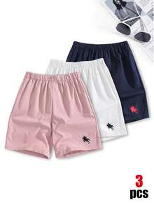 SHEIN 3件組兒童青少年男童寬鬆休閒梭織網格色休閒簡約基本百搭素色運動工裝短褲多色多件套，買一送二，共三件，適合春夏季，學校、校園、大學 - 彩色 - 查看 6
