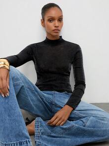 Maija Casual Business Sexy Basic Festival Mesh Top Summer Fall Modern Urban Minimalist Basic Commute Layering Long Sleeve Outwear - Black - View 2