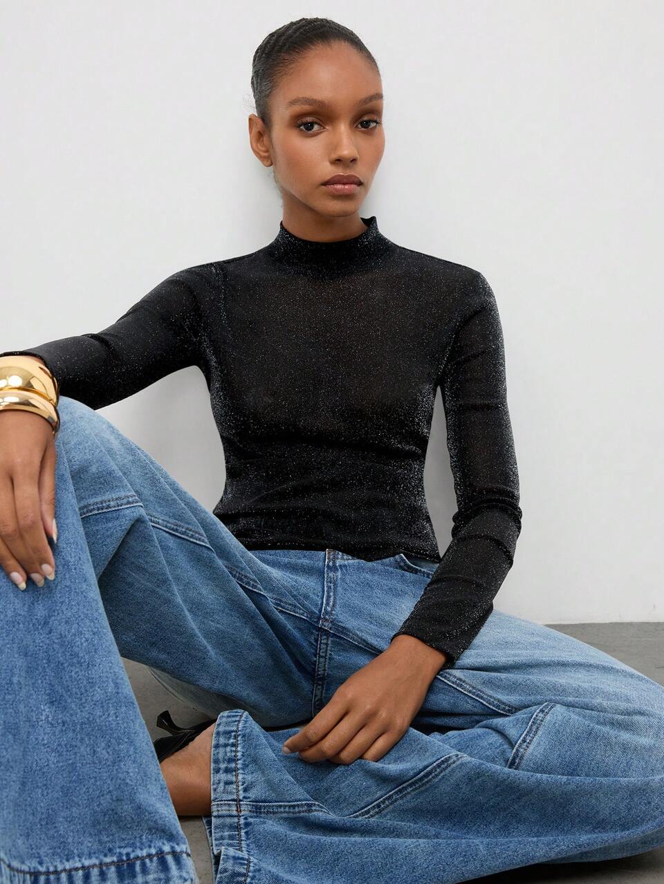 SHEIN Maija Casual Business Sexy Basic Festival Mesh Top Summer Fall Modern Urban Minimalist Basic Commute Layering Long Sleeve Outwear