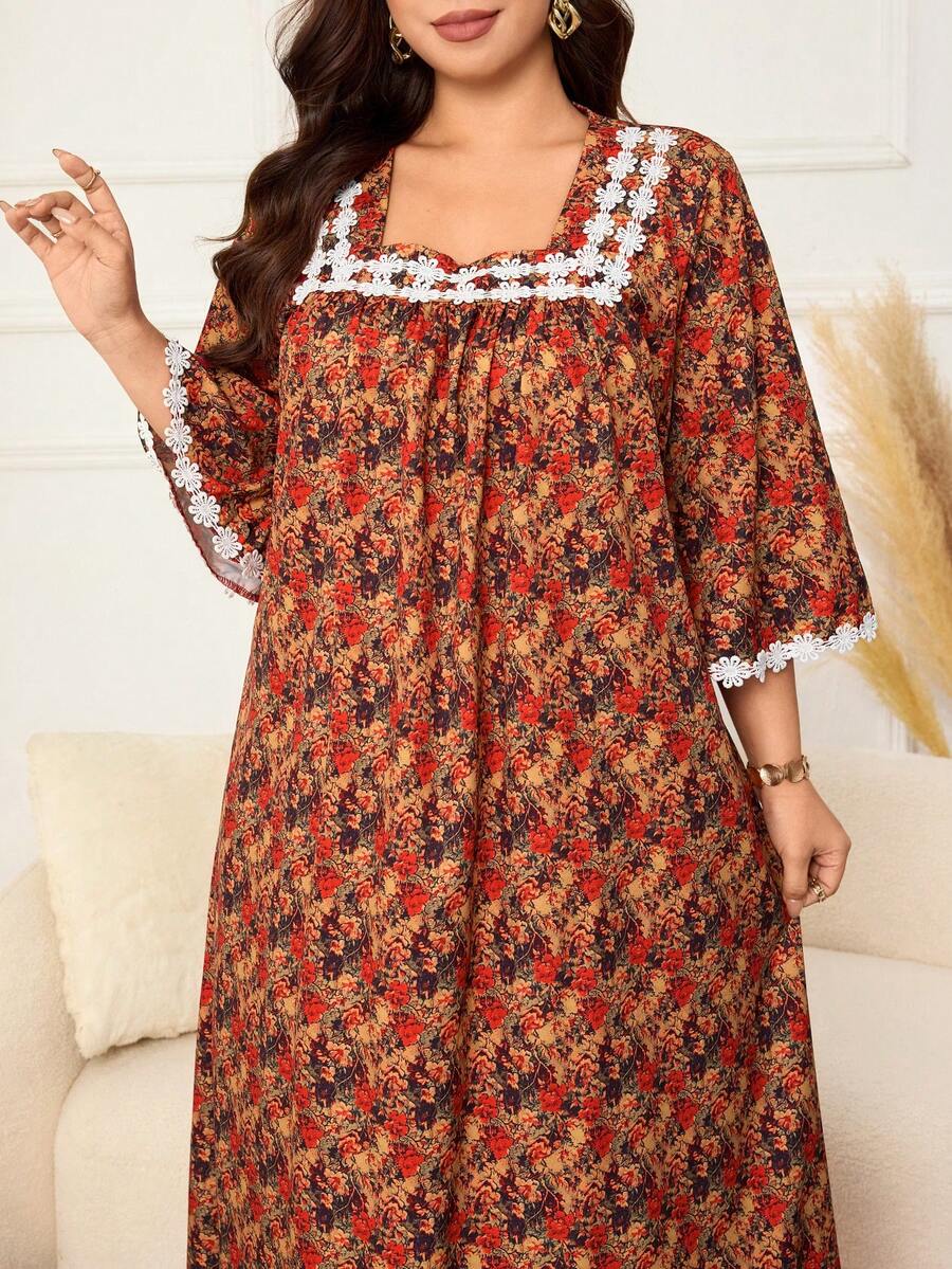 Lacomfia Women's Ditsy Floral Summer Casual Elegant Plus Size Dress - Yellow - View 1