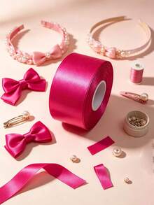5 Rolls / 10 Rolls 4cm Wide 22.8m Length Fuchsia Glossy Polyester Satin Ribbon, Shiny Gift-Wrapping Ribbon For Bouquet, Gift Box, Wedding, Holiday Party, DIY Bow, Hair Accessories & Handmade Crafts - Rose red - View 6