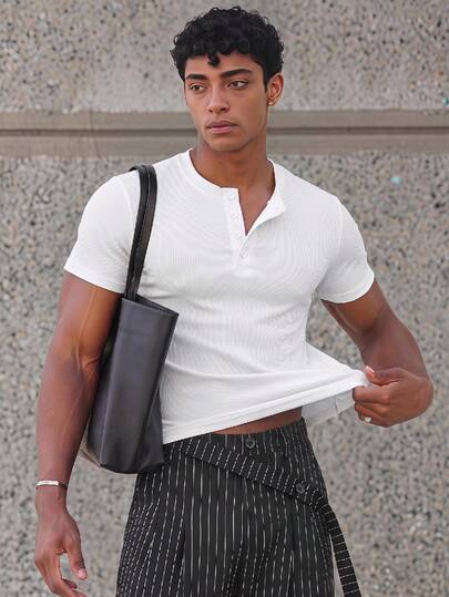 ESTAVOR Men's Summer Casual Loose Fit Short Sleeve White Standard Size Contrast Color T-Shirt With Heat Transfer Print