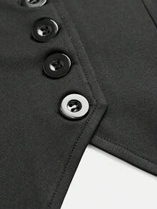 Omancia Women's Solid Color Contrast Mesh Long Sleeve Single-Breasted Elegant Jacket - Black - View 3