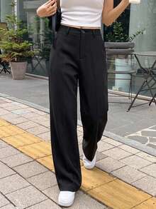 DAZY Women's Elegant Solid Color Flared Pants, Korean Style Petite - Black - View 5