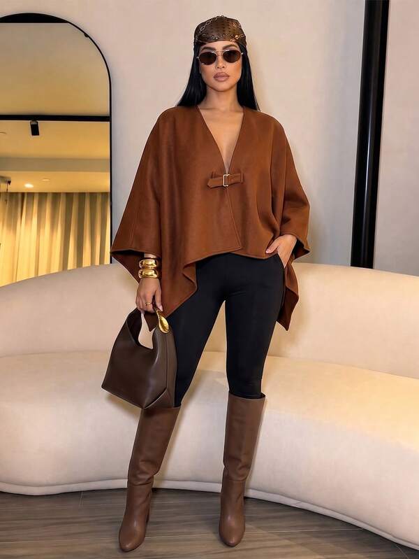 SOLERSUN 2026 Autumn Winter Women Cape Wool Coat Cape Sleeve Poncho Jacket With Belt Detail,Chic Outerwear