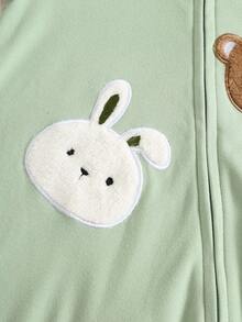 SHEIN 2pcs Newborn Baby Boy & Girl Autumn/Winter Casual Cute Cartoon Pattern Knitted Romper Set, Snug Fit Loungewear - Multicolor - View 6