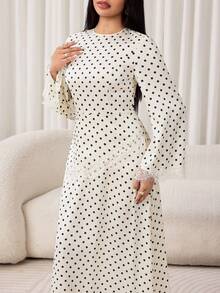 Veilorie Women's Elegant Satin Lace Patchwork Polka Dot Arabian Dress - Multicolor - View 3
