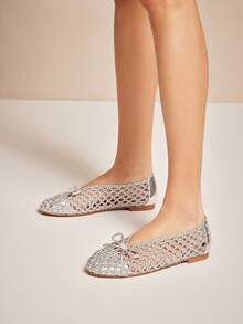 SHUZIA Ladies Elegant Woven PU Ballet Flats - Silver - View 2