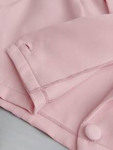 Maweii Plus Size Women's Pink Lapel Open Front Long Sleeve Short Blazer + Short Shorts Set, Pink Suit Set, Elegant, Fashion, Casual, Commute, Business Office, Daily Casual, Versatile Elegant, Urban Teacher Professional Outfit, Sexy Date, Party Wear - Pink - View 7