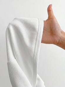 SHEIN EZwear 大尺碼女款純色休閒寬鬆哥德風百搭短袖夾克，適合日常穿著、秋季正式場合、教師、白色居家服、辦公室 - 白色 - 查看 5