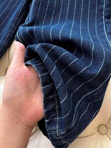SHEIN 女童白色素面紋理寬腿褲，白色牛仔休閒長褲，適合春夏穿著 - 藍色 - 查看 5