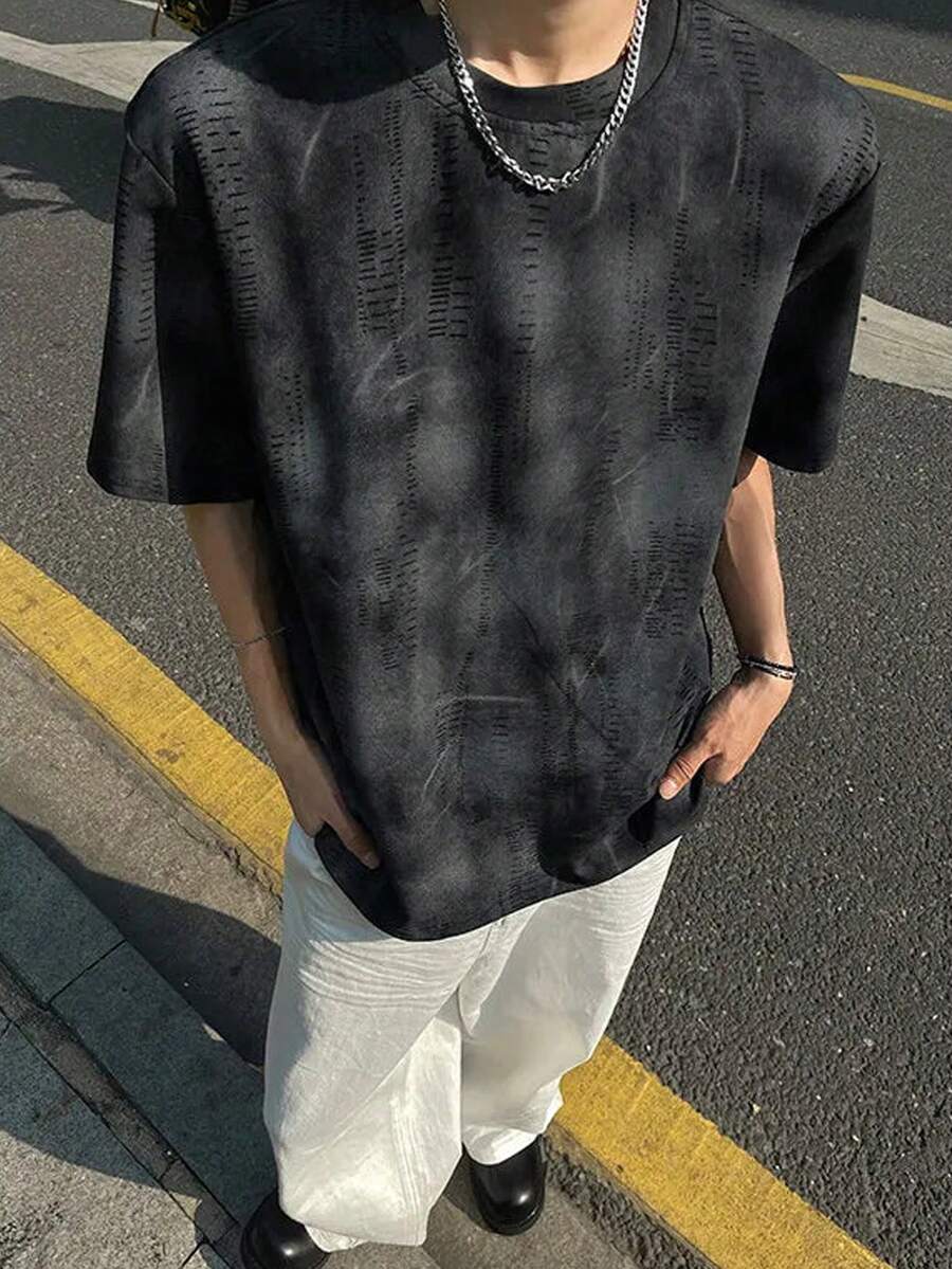 Resyla Men 紮染短袖圓領T恤 休閒街頭風 柔軟透氣舒適 Y2K Tee - 彩色 - 查看 1