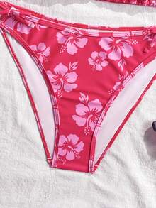 SHEIN 少女沙滩度假夏季粉色碎花吊带比基尼上衣 - 玫紅色 - 查看 4