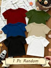 1 Random Set 6pcs English Letter Digital Print Short Sleeve Tops, Boys Toddler Crew Neck Short Sleeve Tops 6pcs, Fashion Casual, Suitable - Multicolor - View 4