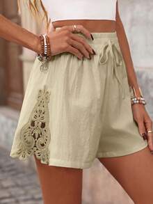 Brillora Summer Beach Solid Knot Waist Shorts - Apricot - View 3