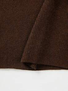 RosyDaze Atasan Rajut Bergaris Leher Tinggi Setengah Resleting Musim Gugur untuk Wanita Lengan Panjang Slim Fit Sweater Kasual Kantor Cokelat Tua - Coffee Brown - View 8