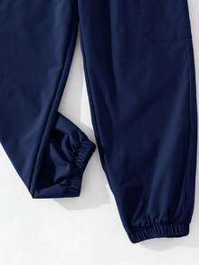 SHEIN 儿童/青少年男童休闲运动印花贴袋宽松抽绳工装裤，适合通勤、上学、日常休闲、旅行、运动，春夏秋冬皆宜。 - 藏蓝色 - 查看 5