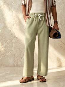 Manfinity Swimmode Men's Waist Tie Straight Leg Loose Casual Long Pants - Khaki - View 4