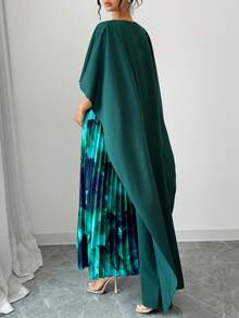 Elenzga Plus Size Green Pleated Design Dress, Suitable For Evening Party, Vacation, Spring/Summer/Autumn Fall - Dark Green - View 2