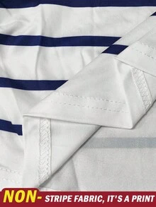SHEIN 女士户外上衣，夏季新品，图案设计，多色条纹，白色，藏青色，户外服饰，修身褶皱腰部T恤，女士T恤 - 彩色 - 查看 6