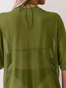 Swim Basics 女款純色休閒度假旅行和服式罩衫 - 綠色 - 查看 5
