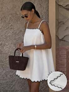 Cévolie 女款時尚優雅休閒度假細肩帶洋裝 - 白色 - 查看 2