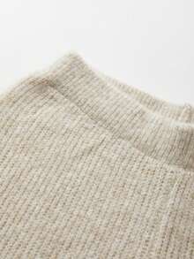 SHEIN Korean Style Soft Knit Two Pieces Outfit, Asymmetric Slant Off Shoulder Top + Wide Leg Knit Pants - Apricot - View 4
