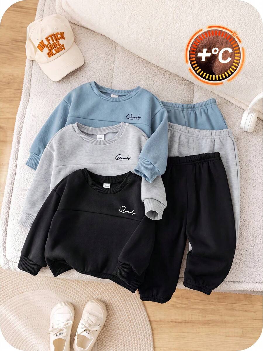SHEIN 6pcs Baby Boy Baby Girl Cute Autumn/Winter Casual Versatile Solid Color Letter Print Long Sleeve Sweatshirt Tracksuit Joggers Set Basic Multi-Piece Pack - Multicolor - View 1