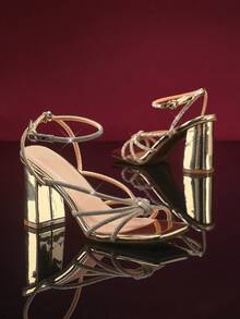 SHUZIA Women Comfortable Block Heel Rhinestone Party Shoes Square Toe Rose Gold - Rose Gold - View 3