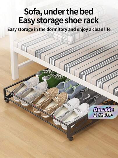 Steel Pipe With Wheel Bed Frame, Movable Shoe Rack, Bedside Storage, Corner Storage, Home Use, Entryway Sofa, Student Dormitory, Simple Shoe Rack.