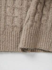 SHEIN Fiorisel Fall Winter Mead Tone Oat Cable Knit Half Zip Collar Straight Mini Sweater Dress - Khaki - View 6