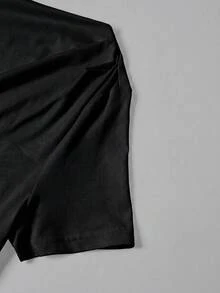 SHEIN Clasi 女款素色不對稱領短袖抓皺修身時尚T恤 - 彩色 - 查看 4
