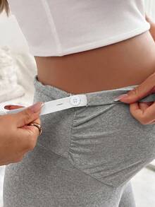 SHEIN Maternity Solid Color Adjustable Waistband Fitted Ruched Shorts - Light Grey - View 3