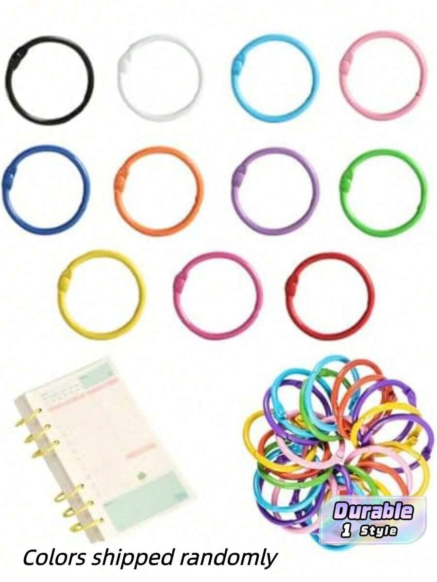 Cincin Pengikat Logam Berwarna dengan Gantungan Kunci, Aneka Warna Cerah dan Menarik, Cincin Terbuka Besi Tahan Lama dengan Permukaan Halus Mengkilap. Ideal untuk Album Foto, Buku Catatan, Buku Tempel, Kartu Indeks. - MultiWarna - View 1