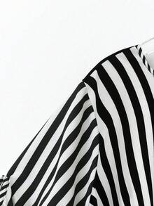 GlowEve CURVE Summer Vintage Loose Colorblock Black And White Round Neck Short Sleeve Bow Casual Plus Size Dress Formal Vacation Birthday - Black and White - View 3