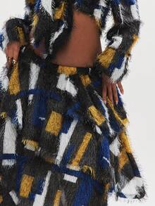 NYA SZN Cera Skirt Baggy High Waist Going Out Sexy Fitted Brunch Birthday Party Special Occasion School Abstract Block Pattern Yellow Blue Black - Yellow - View 2
