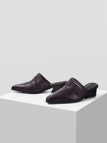Mnmlis Fashion High Heels Are Suitable For All Seasons, Comfortable And Simple Thick Heels, Deep Mouth And Empty Pedal Design Is Suitable For Various Fashion Fall Shoes - Brown - View 2