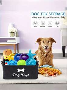 1pc Waterproof Soft Fabric Dog Toy Storage Basket With Handles Durable Portable Multipurpose Pet Toy Organizer Bin For Home Bedroom Pet Supplies Daily Organization - Multicolor - View 5