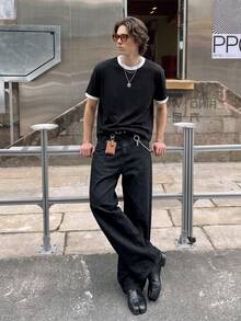 Resyla Men 男士寬鬆短袖極簡黑白拼接圖案T恤，夏季舒適面料休閒百搭上衣，適合戶外穿著、日常穿著、學生 - 彩色 - 查看 4