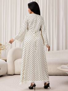 Veilorie Women's Elegant Satin Lace Patchwork Polka Dot Arabian Dress - Multicolor - View 5