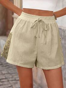 Brillora Summer Beach Solid Knot Waist Shorts - Apricot - View 5