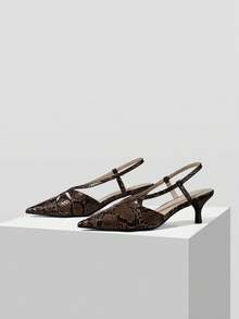 Mnmlis Women's Shoes Spring And Summer Pointed Toe Thin Heel Low Heel Light And Familiar Style Closed Toe Commuting Dating Kitten Heels - Dark brown snake pattern - View 2