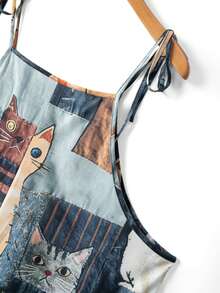 EMERY ROSE Plus Size Women Casual Cat Print Jumpsuit - Multicolor - View 4